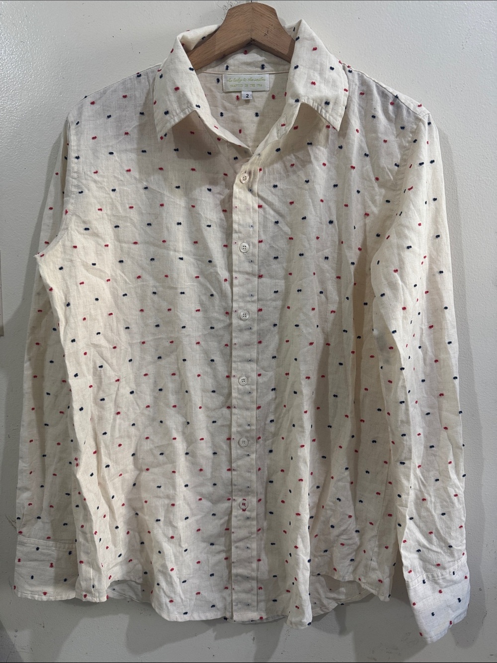 the lady & the sailer CRAFTED IN THE USA Cream Button-Down Shirt with Red and Na